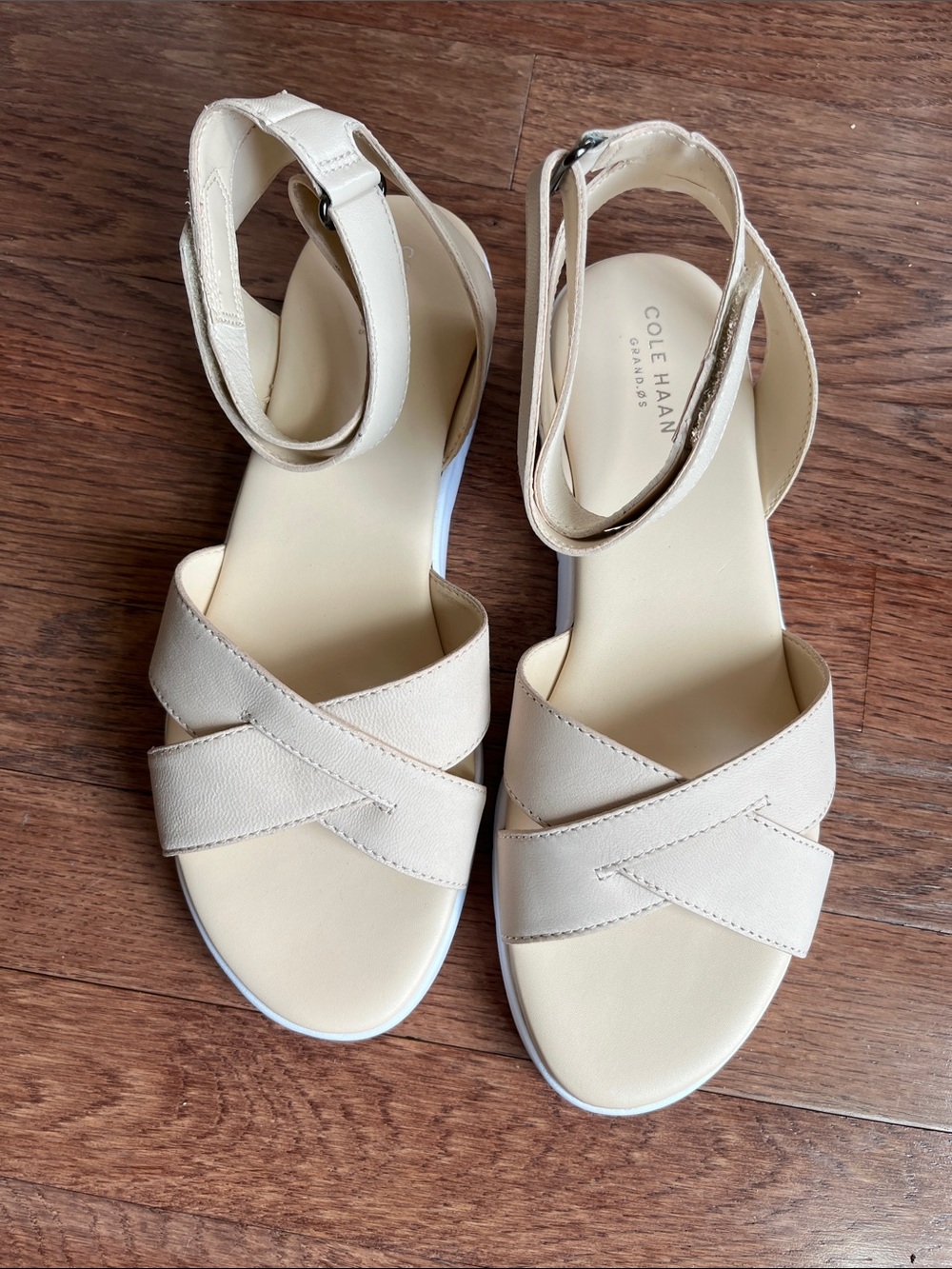 Cole Haan Cream Cross-Strap Ankle Buckle Sandals
